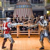 Knights fighting at a drinks reception in the Tour - NEW DOCK Hall and Royal Armouries Museum